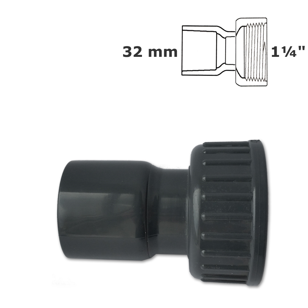 Adapter grey 32mm sl x 1 1/4" FPT swivel Groupe horticole ledoux inc.